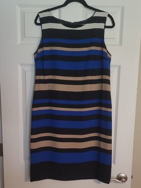 Danny & Nicole Sleeveless Midi Dress in Blue, Black & Tan Size 12